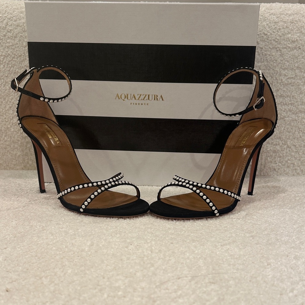 Aquazzura Black and White Strappy Heels